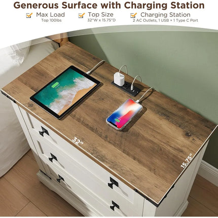 FurnitureZ l  Rustic 3-Drawer Farmhouse Nightstand Table for Living Room, Bedroom