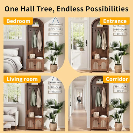 FurnitureZ l  Entryway Storage Bench with Coat Rack and Shoe Storage