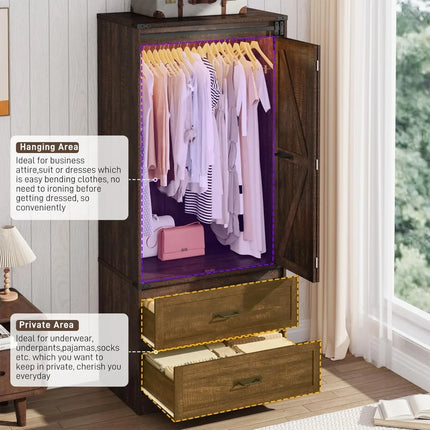 FurnitureZ l  Farmhouse Armoire Wardrobe Closet for Bedroom