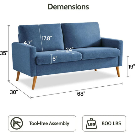 FurnitureZ l  68" Loveseat Sofa Linen Couch for Living Room