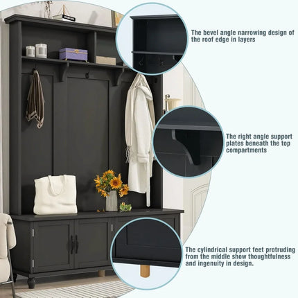 FurnitureZ l  63.39" Modern Hall Tree Storage Cabinet for Entryway