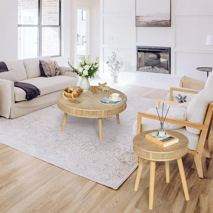 FurnitureZ l  Rustic Rattan Nesting Coffee Table Set for Living Room