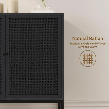 FurnitureZ l  Pair of Black Rattan Farmhouse Sideboard for Living Room, Dining Room