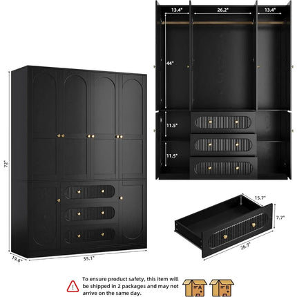 FurnitureZ l  Large 72" Black Wooden Freestanding Armoire for Bedroom