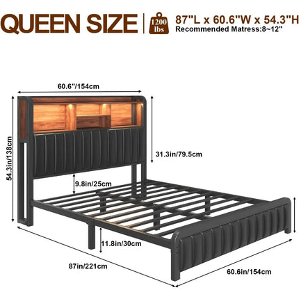 FurnitureZ l  Queen-Sized Upholstered Bed Frame for Bedroom