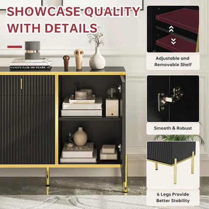 FurnitureZ l  Modern Fluted Sideboard Buffet Cabinet for Living Room, Dining Room