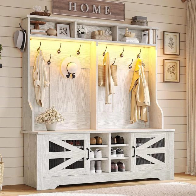 FurnitureZ l  Multi-Functional Entryway Bench with Coat Rack, Shoe Storage