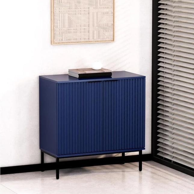 FurnitureZ l  Blue Wooden Buffet with Fluted Design for Living Room, Dining Room
