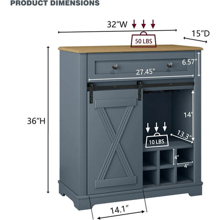FurnitureZ l  Farmhouse 32" Wine Cabinet for Dining Room
