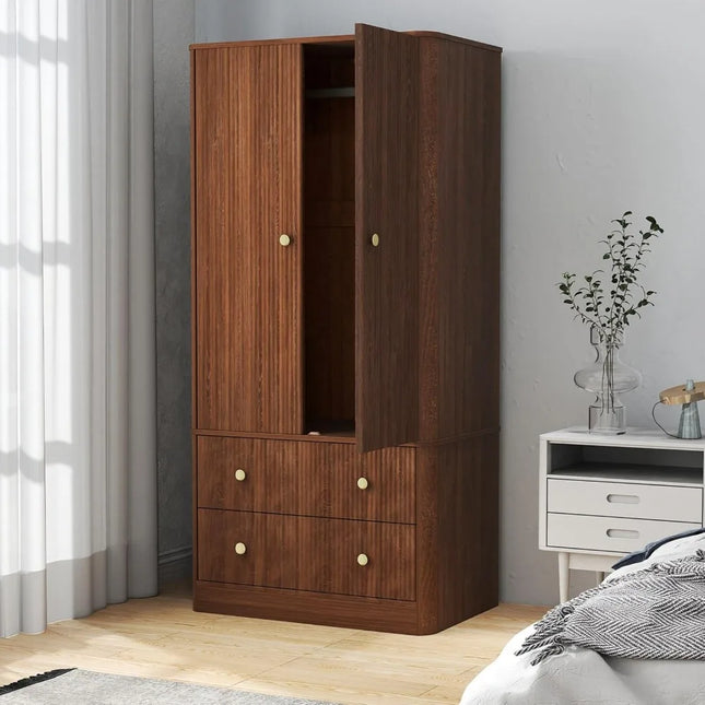 FurnitureZ l  Curved Profile Wooden Armoire for Bedroom