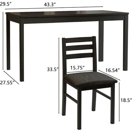 FurnitureZ l  5-Piece Solid Wood Indoor Modern Rectangular Dining Table Set for Dining Room