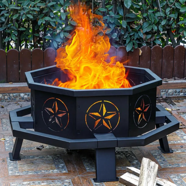 FurnitureZ l  35" Octagonal Fire Pit for Outdoor