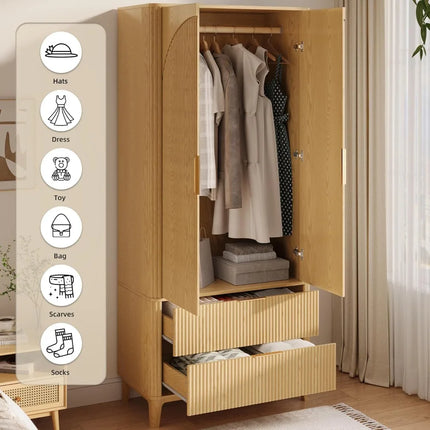 FurnitureZ l  70.1" Arched Wooden Wardrobe for Bedroom