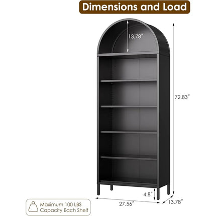 FurnitureZ l  73" Tall Metal Arched Bookcase for Living Room, Bedroom, Home Office