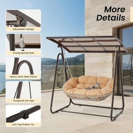 FurnitureZ l  2-Person Outdoor Porch Swing with Adjustable Hardtop Canopy for Outdoor