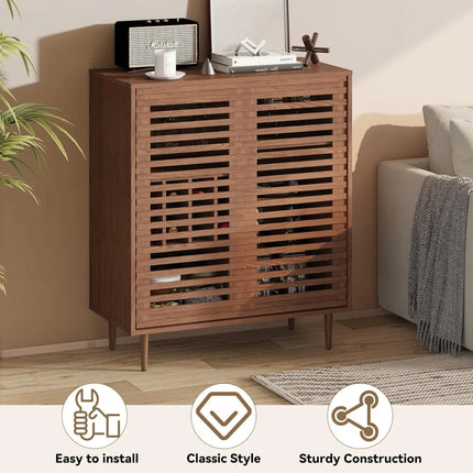 FurnitureZ l  Mid Century Bar Cabinet with Wine Racks for Dining Room