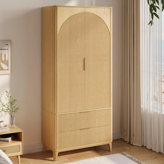 FurnitureZ l  70.1" Arched Wooden Wardrobe for Bedroom