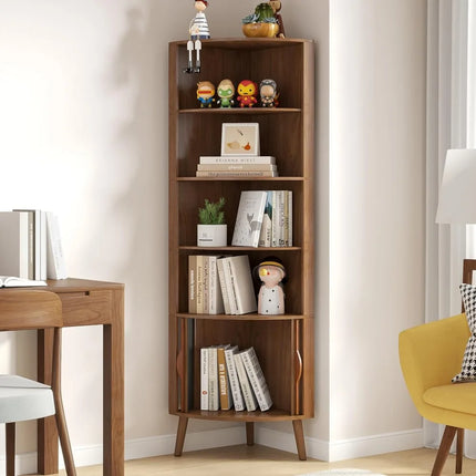 FurnitureZ l 66.73" Tall Modern Corner Bookshelf for Living Room, Dining Room, Home Office