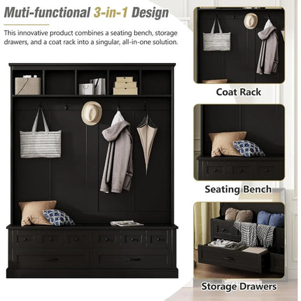 FurnitureZ l  Merax Multifunctional Farmhouse Wooden Tree Storage Bench for Entryway