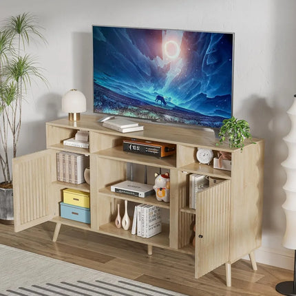 FurnitureZ l  65" Mid Century Modern Fluted TV Stand for Living Room