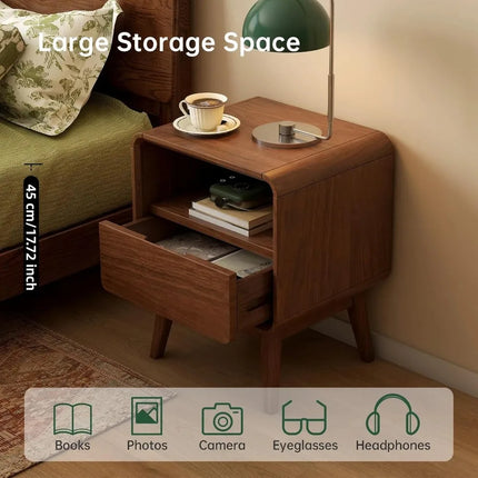 FurnitureZ l  Walnut Mid-Century Solid Wood Nightstand Table For Living Room, Bedroom