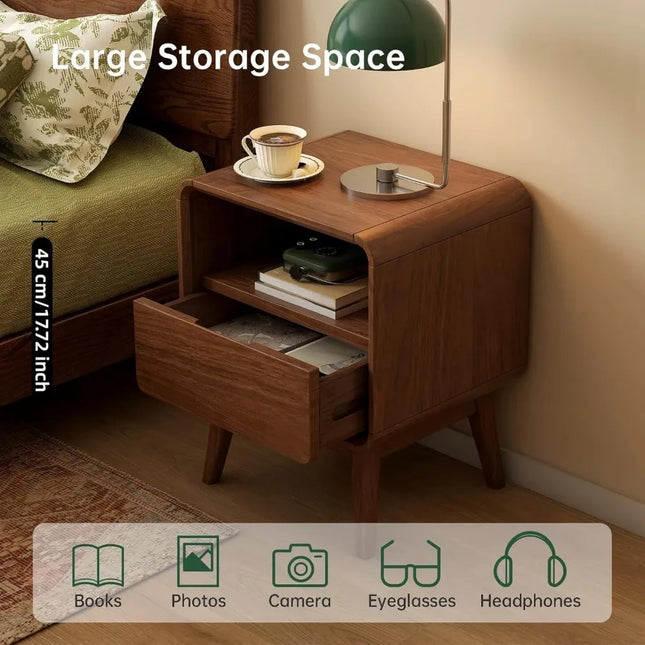 FurnitureZ l  Walnut Mid-Century Solid Wood Nightstand Table For Living Room, Bedroom
