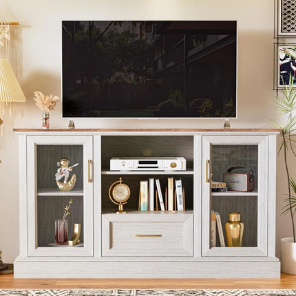 FurnitureZ l  Elegant Tall Wood Media Console TV Stand for Living Room