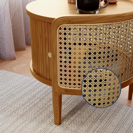 FurnitureZ l 19.69" Table with Roller Door & Woven Rattan for Living Room