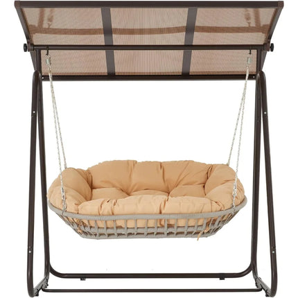 FurnitureZ l  2-Person Outdoor Porch Swing with Adjustable Hardtop Canopy for Outdoor