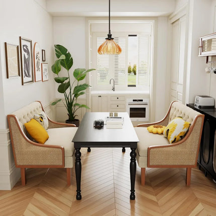 FurnitureZ l  Upholstered Rattan-Armed Modern Sofa Couch for Living Room