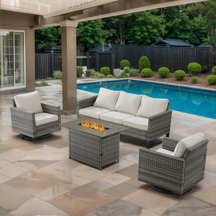 FurnitureZ l Outdoor Swivel Rocker Chairs Set with Coffee Table, Side Table, 3 Seat Sofa