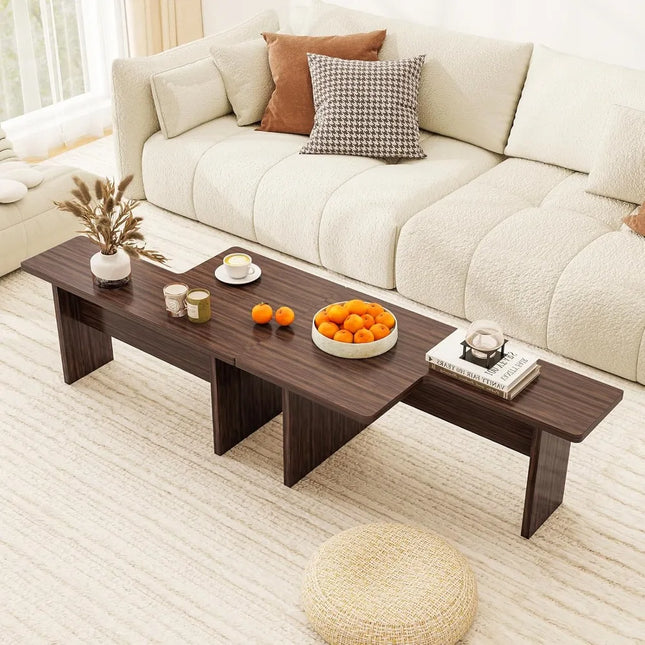 FurnitureZ l  Mid Century Modern L-Shaped Coffee Table Set for Living Room