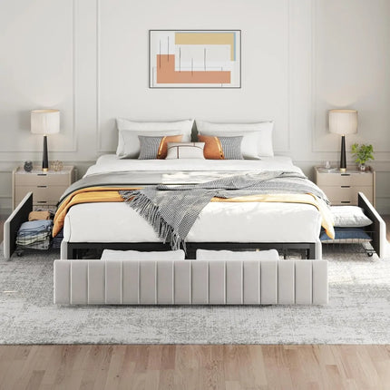 FurnitureZ l  Upholstered Queen Platform Bed Frame for Bedroom