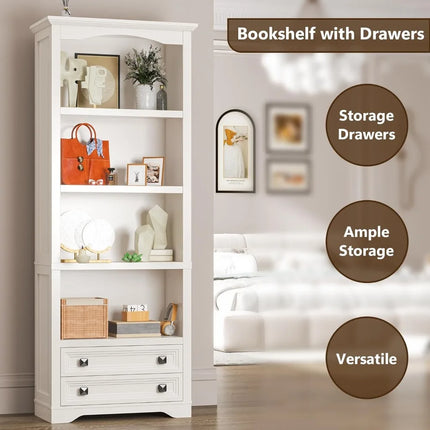 FurnitureZ l  White Bookcase for Living Room, Bedroom, Home Office