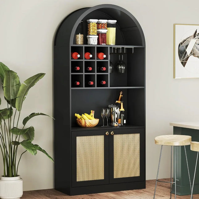 FurnitureZ l  71" Arched Bar Cabinet with Wine Rack & Glass Holder for Dining Room