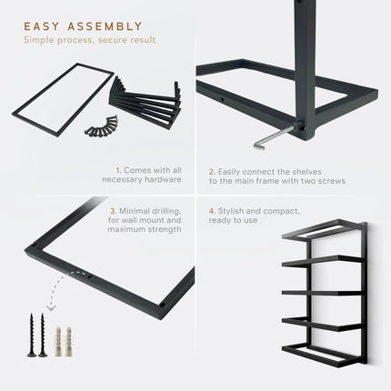 FurnitureZ l  Space-Saving Black Metal Wall-Mounted 5-6 Tier Towel Rack for Bathroom