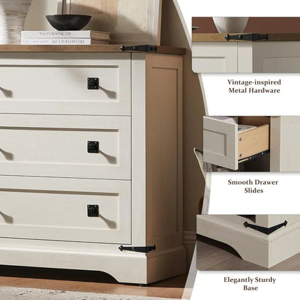 FurnitureZ l  Rustic 3-Drawer Farmhouse Nightstand Table for Living Room, Bedroom