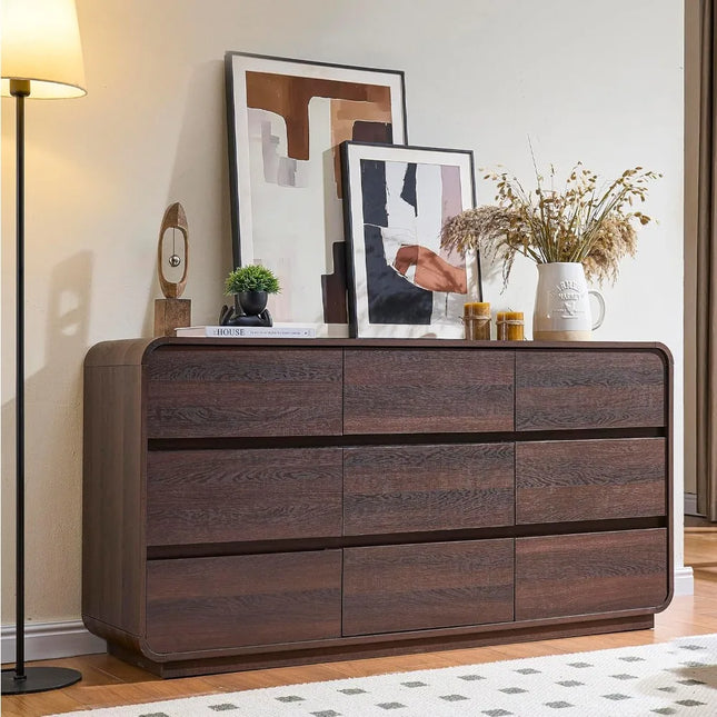 FurnitureZ l  Modern Curved Wood Dresser for Bedroom, Dressing Room