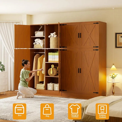 FurnitureZ l  71" Farmhouse-Style Freestanding Wardrobe Closet for Bedroom