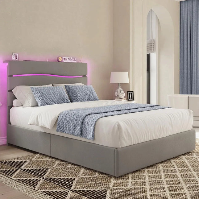 FurnitureZ l  Fabric-Covered Queen Bed Frame for Bedroom, Children