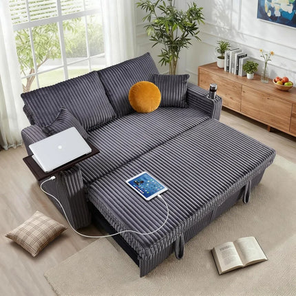 FurnitureZ l  65" Sleeper Sofa Bed, Convertible Pull Out Couch with Small Table for Bedroom