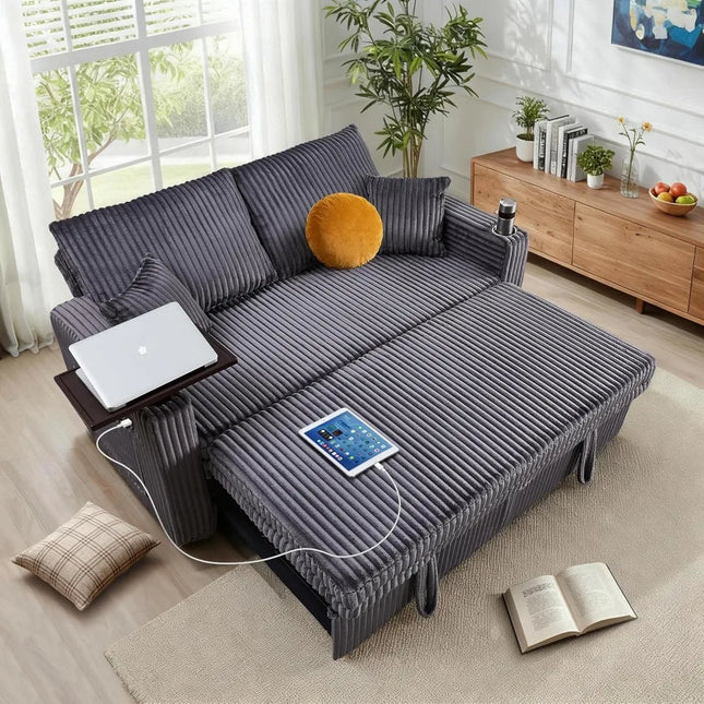 FurnitureZ l  65" Sleeper Sofa Bed, Convertible Pull Out Couch with Small Table for Bedroom