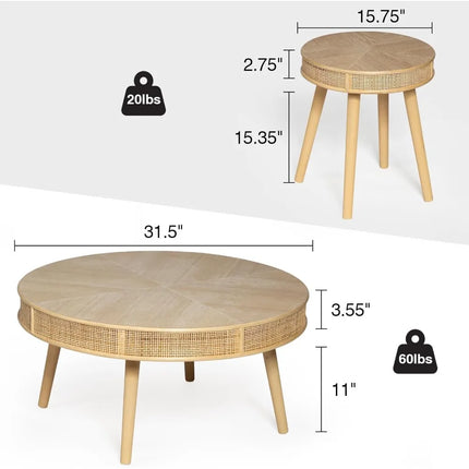 FurnitureZ l  Rustic Rattan Nesting Coffee Table Set for Living Room