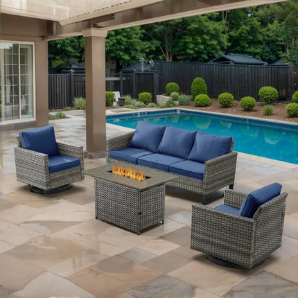 FurnitureZ l Outdoor Swivel Rocker Chairs Set with Coffee Table, Side Table, 3 Seat Sofa