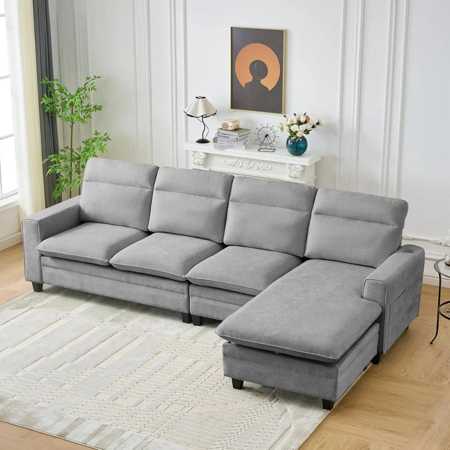FurnitureZ l  118" Chenille Modern L Shape Sofa for Living Room