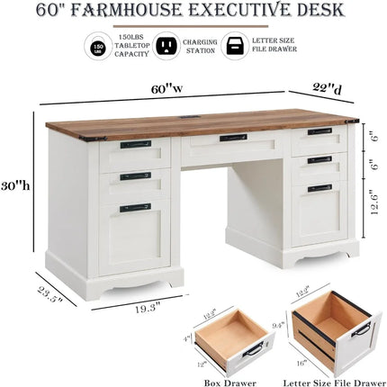 FurnitureZ l  60" Farmhouse Executive Desk for Home Office