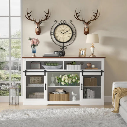FurnitureZ l  58" Farmhouse Style TV Stand for Living Room, Bedroom