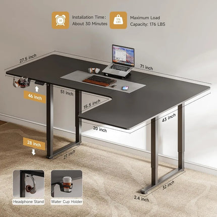 FurnitureZ l 71x43" L Shaped Standing for Home Office