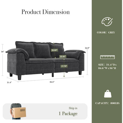 FurnitureZ l  85” Modern Comfy Sofa Couch with Extra Deep Seats for Living Room