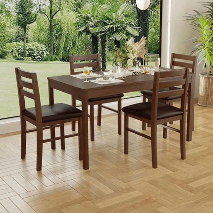 FurnitureZ l  5-Piece Solid Wood Indoor Modern Rectangular Dining Table Set for 4 for Dining Room